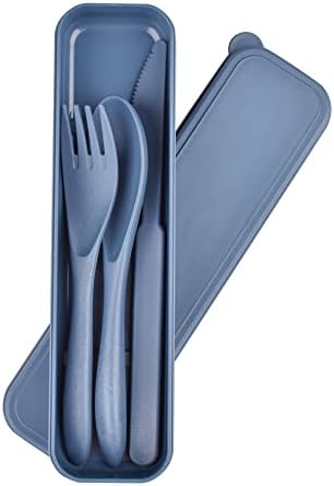 Reusable Cutlery with Case, Portable Dark Utensils Set for Adults, Tableware Camping Utensils for Kitchens, Dishwasher Safe (Dark blue)