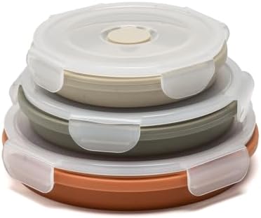 Collapsible Bowls with Lids, Reusable Silicone Food Storage Containers for Meal Prep, Camping Must Haves Accessories ， Microwave Freezer Safe Dishwasher Safe Leak Proof，Set of 3 with Lids