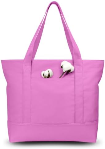 TOPDesign 6-Pack Canvas Tote Bags with an External Pocket, Reusable Grocery Shopping Bags, Top Zipper Closure, Daily Essentials (Light Purple)