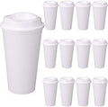 12 Pcs 16 Oz Reusable Coffee Cups with Lids - Plastic Travel Hot Cups Bulk Coffee Tumblers for DIY Hot Cold Drinks Party Favors Coworker (White)