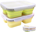 2 Pack Big Collapsible Silicone Bento Lunch Boxes With Lids spoons forks,3 Compartments, Divided Lunch Food Storage Containers, Safe in Microwave, Dishwasher and Freezer, 45.6oz (Yellow+Green)