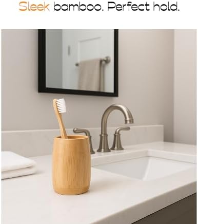 Bamboo Toothbrush Holder 2 Pack, Simple Cylindrical Tumbler Set