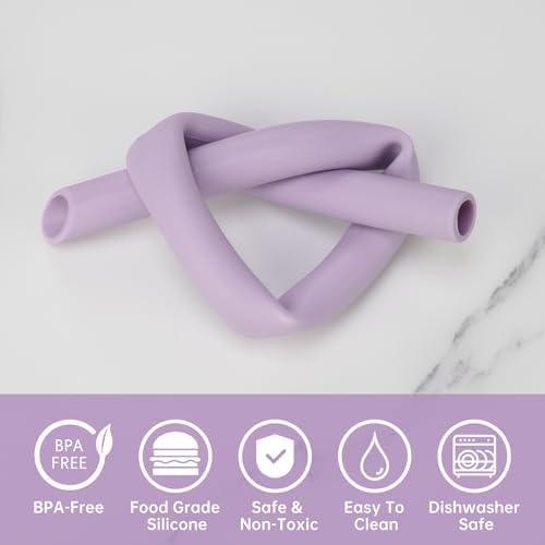 NiHome 6-Pack Wide Reusable Bent Silicone Straws for Smoothies, Milkshake
