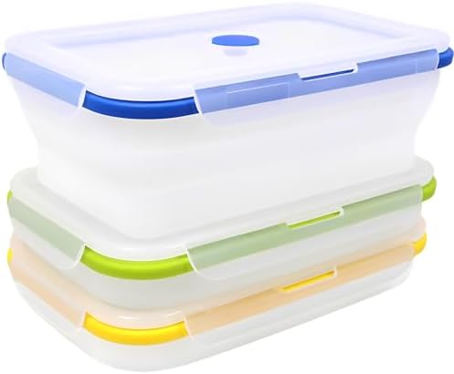 3 Pack Large Translucent Collapsible Silicone Food Storage Containers with Lids, 60.8oz Bento Lunch Boxes, for Kitchen, Office, Camping, Travel, BPA Free