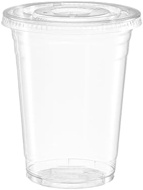 GUSTO 16 oz Clear Plastic Cups with Lids [50 Sets] Iced Coffee Cups