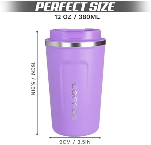 SPLMIFA Travel coffee mugs leak-proof, reusable coffee cup with lid, stainless steel vacuum insulated coffee tumblers, thermal insulation cups for men & women keep drinks hot & cold (2nd-Purple, 12OZ)