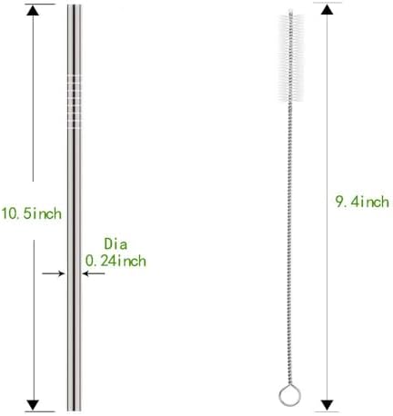 Set of 10 Stainless Steel Straws, HuaQi Straight Reusable Drinking Straws 10.5'' Long 0.24‘’ Dia for 30 oz Tumbler and 20 oz Tumbler, 2 Cleaning Brush Included (10 Straight Straw + 2 Brushes）