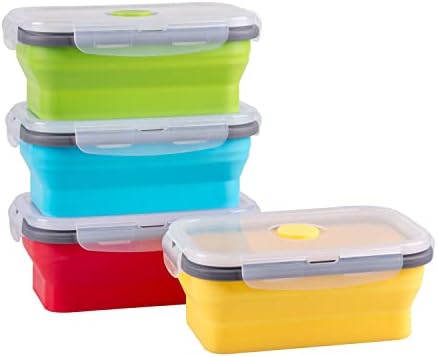 Collapsible Food Storage Containers with Airtight Lid, 16.9 oz, Small Kitchen Stacking Silicone Collapsible Meal Prep Container Set for Leftover, Microwave Freezer Dishwasher Safe, 4 Colors, Set of 4
