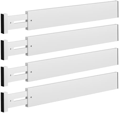 DUCOO 4 PCS Drawer Divider, 17"-22" Adjustable Bamboo Drawer Dividers Organizers, Expandable Separators for Kitchen, Clothes, Dressers, Home, Office, White