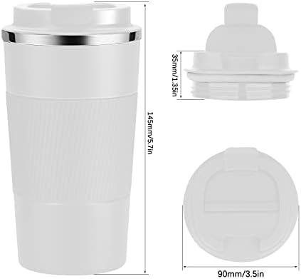YINJOYI 12oz Travel Coffee Cups Insulated Tumbler Thermal Mug to Go with Lid Leak Proof Reusable Stainless Steel Coffee Mug Spill Proof for Hot and Iced Cold Drinks (White, 380ml)