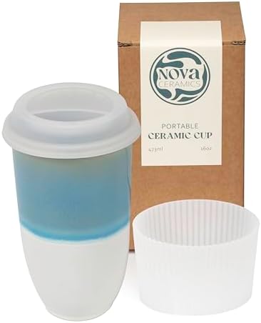 NOVA CERAMICS Travel Coffee Tumbler – Travel Mug - On the Go Coffee Mug – Microwave & Dishwasher Safe Green CoffeeTumbler - Gifts For Women Men Him Her – 16oz – Lagoon