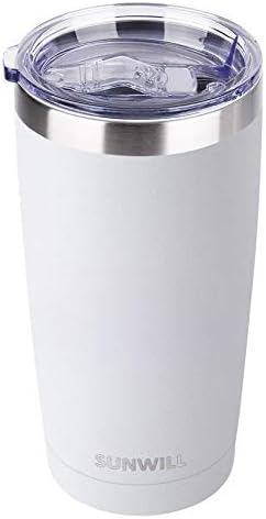 SUNWILL Travel Coffee Tumbler 20 oz, Insulated Mug with Lid, Stainless Steel Cup for Hot and Cold Drinks, Powder Coated White