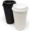 Rolling Sands USA Made 16 oz Reusable Coffee Cups with Lids 2 Pk, To Go Travel Cups, Hot or Cold Drinks, Dishwasher and Microwave Safe, Black and White