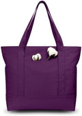 TOPDesign 6-Pack Canvas Tote Bags with an External Pocket, Reusable Grocery Shopping Bags, Top Zipper Closure, Daily Essentials (Purple)