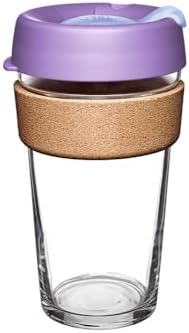 KeepCup Brew Cork, Reusable Glass Tumbler with Natural Cork, Grande Coffee Cup 16oz / 454ml - Moonlight