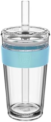 KeepCup Cold Cup - Longplay Double wall Glass Ice Coffee Tumbler with Lid and Straw - 16oz (454ml) - Cloud