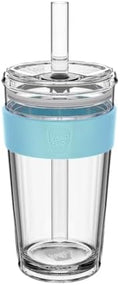 KeepCup Cold Cup - Longplay Double wall Glass Ice Coffee Tumbler with Lid and Straw - 16oz (454ml) - Cloud