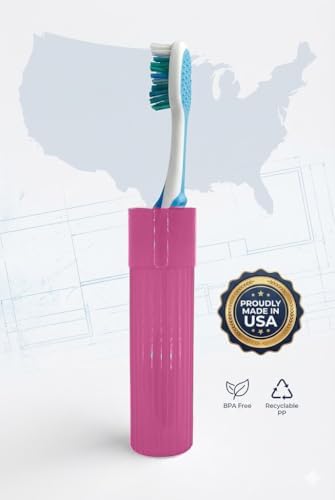 American Comb Toothbrush Holder - Pink, Made in USA, with Ventilation Holes, for Toothbrush Covers, Toothbrush Holder, Toothbrush Soft, Durable Design, Hygienic Bathroom Accessory