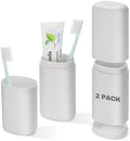 Travel Toothbrush and Toothpaste Case, 2 in 1 Gray Toothbrush Holder and Rinse Cup, Large Capacity Toothbrush Cup with Cover, Portable Toothbrush Holder for Traveling, Camping, Trip - 2PCS