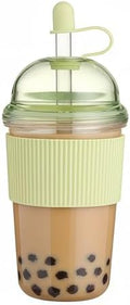 Reusable Ices Coffee Cups with Lids and Straws 17oz, Boba Cup with Straw, Tumbler with Silicone Sleeve for Cold Drinks, Iced Coffee, Bubble Tea Green