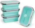 Collapsible Silicone Food Storage Containers Set with Lid & Air Vent,Foldable Lunch Containers(4PCS,Light Turquoise,27oz)
