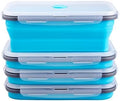 Collapsible Food Storage Containers with Airtight Lid & Air Vent, 40.5 oz, Kitchen Stacking Silicone Collapsible Meal Prep Container Set for Leftover, Microwave Freezer Dishwasher Safe, Blue, Set of 4