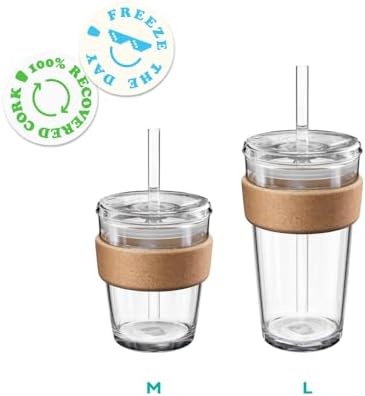 KeepCup Cold Cup - Brew Cork Tempered Glass Ice Coffee Tumbler with Recovered Cork Band, Lid and Straw - 16oz (454ml)