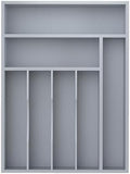 Bamboo Silverware Organizer, Kitchen Drawer Organizer, Utensil Holder, Cutlery Tray & Spoon Flatware Storage with Grooved Drawer Dividers (Grey, 12.5''W x 16.5''D)