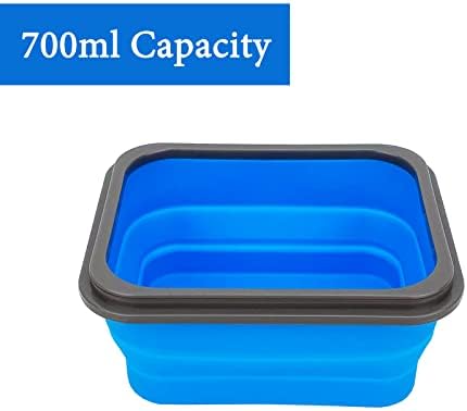Small Silicone Collapsible Snacks Container with lid and 2 in 1 Spoon & Fork, Food Grade Silicone Bento Lunch Container, For Leftovers Meal Prep, Microwave/Freezer/Dishwasher Safe, 700ml