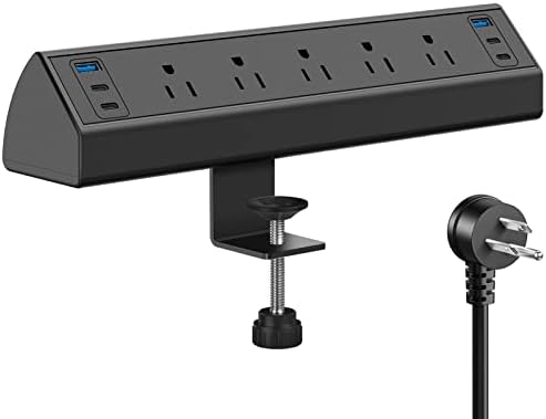 Jgstkcity Desk Clamp Power Strip USB C,40W Total Fast Charging Station,4 PD 20W USB C Ports,Desk Edge Mount Surge Protector,5 Outlets,Fit 1.96" Tabletop Edge,ETL Listed
