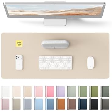 YSAGi Leather Desk Pad Protector, Office Desk Mat, Large Mouse Pad, Non-Slip PU Leather Desk Blotter, Waterproof Laptop Desk Writing Pad for Office and Home (23.6" x 13.8", Eggshell)