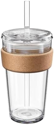 KeepCup Cold Cup - Brew Cork Tempered Glass Ice Coffee Tumbler with Recovered Cork Band, Lid and Straw - 16oz (454ml)