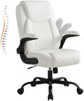 GTPLAYER PU Leather Office Chair, Home Desk Chair with Flip-up Arms, White