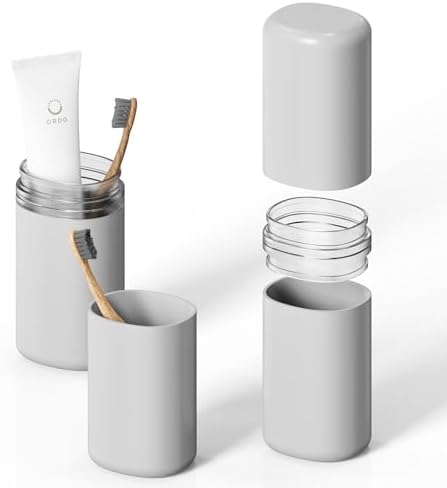 Travel Toothbrush Case, Portable Tooth Brush Holder and Toothpaste Cover Container with Mouthwash Cup, Compact Oral Clean Tools Organizer for Traveling/Camping/School/Home (Grey, Extra Large)