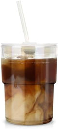 Luxfuel 13 oz Glass Cups with Lids and Straws Reusable Iced Coffee Tumbler