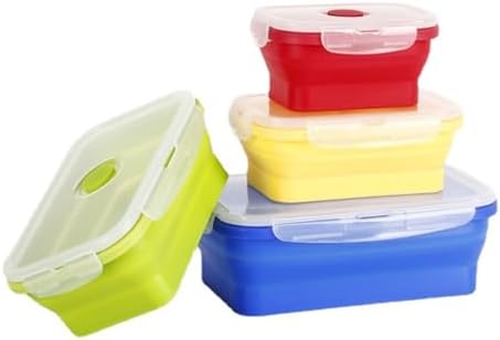4 Collapsible Food Storage Containers, Silicone Food Storage Containers with Plastic Airtight Lids, Collapsible Storage Containers for Food Camping, Microwave Dishwasher Freezer Safe