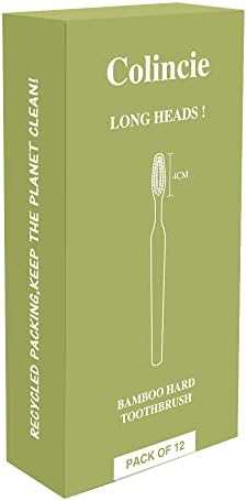 Extra Hard & Firm Bamboo Charcoal Toothbrush Long Head with Wide Thickened Handle Whitening Teeth Pack of 12