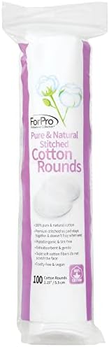 ForPro Pure & Natural Stitched Cotton Rounds for Face (400-Count), 100% Pure Cotton Makeup Remover Pads, Hypoallergenic, Lint-Free, Vegan & Cruelty-Free, Pack of 8-100 Cotton Pads