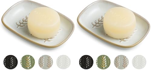 Miamolo Soap Dish Bar Cleaner Dish for Shower, Ceramic Soap Dishes for Large Soap Bar Shampoo or Sponge, Shower Soap Dish Soap Saver Tray for Bathroom Kitchen Sink, Easy to Clean (Pack of 2)