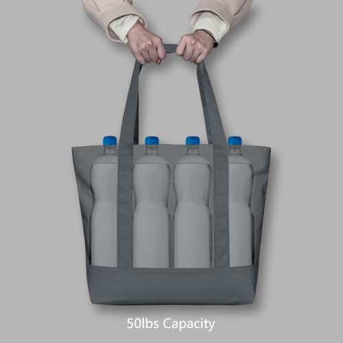TOPDesign 6-Pack Canvas Tote Bags with an External Pocket, Reusable Grocery Shopping Bags, Top Zipper Closure, Daily Essentials (Grey)