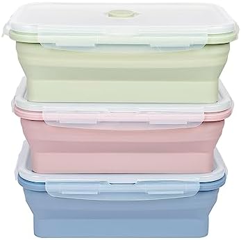 KIGI 【3 PACK】 40.6OZ Collapsible Silicone Bento Box Food Storage Containers with Lids Airtight Meal Prep Containers,Microwave Safe