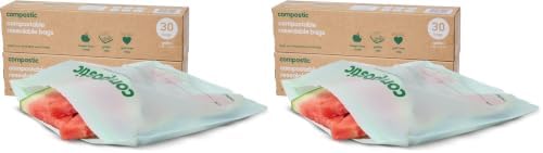 Compostic Compostable Gallon Bags (60 Count) Starter Pack — Resealable Zip-Seal, Plant-Based, Home Compostable, Freezer Safe, BPA-Free, Non-Toxic, GMO-Free Food Storage Bags (Pack of 2)