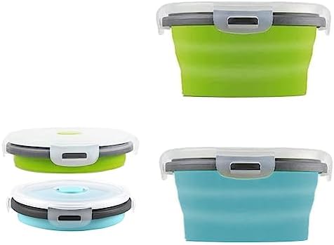 2 Pcs Collapsible Bowls with Lids, Foldable Meal Prep Containers Reusable, Silicone Food Storage Containers, Camper Must Haves Rv Camping Accessories for Travel Trailers, Microwave and Freezer Safe