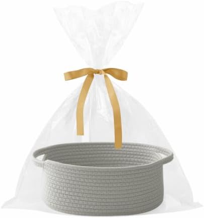 Grey Small Woven Rope Basket with Handles
