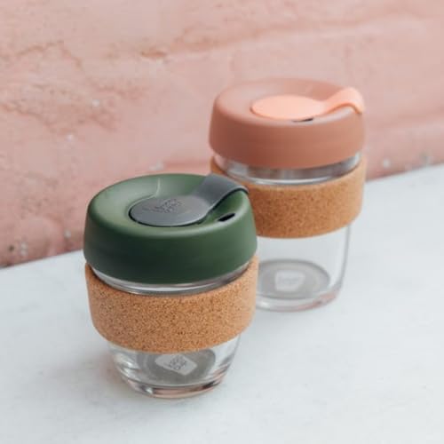 KeepCup Brew Cork, Reusable Glass Tumbler with Natural Cork, Short Coffee Cup 8oz / 227ml - Pine