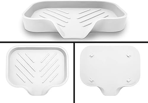 2 Pcs White Silicone Self Draining Rectangular Soap Dishes - Waterfall Soap Trays - Soap Dishes for Bar Soap - Soap Boxes - Soap Case - Soap Container - Soap Pads - Kitchen Sink - Shower - Bathroom !