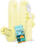 RADIUS Vacation Pastel Bundle – 4 Pc Set, Left-Handed Big Brush w/Replaceable Head, Travel Case, DOC Holder & Anywhere Floss Packette, Travel-Friendly Oral Care, Lemon Meringue Yellow