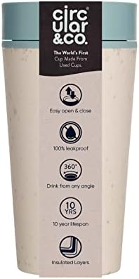 Circular and Co Reusable Coffee Cup 12oz/340ml - The World's First Travel Mug Made from Recycled Coffee Cups, 100% Leak-Proof, Sustainable & Insulated (Cream & Faraway Blue)
