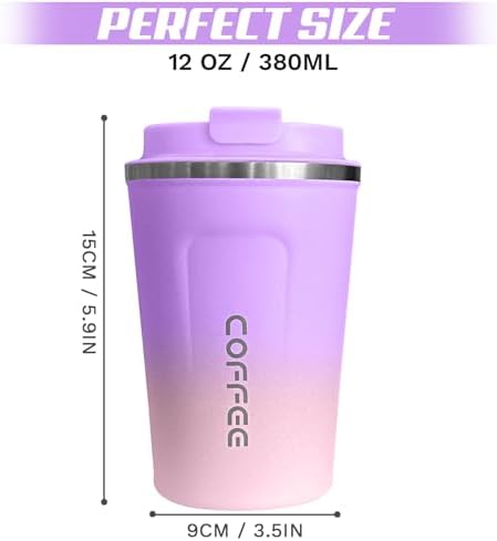 SPLMIFA Travel Coffee Mug Leak-Proof, Reusable Coffee Cups with Lid, Stainless Steel Vacuum Insulated Coffee Tumblers, Thermal Insulation Cup for Men and Women Hot & Cold Drinks(2nd-Purple Pink, 12OZ)