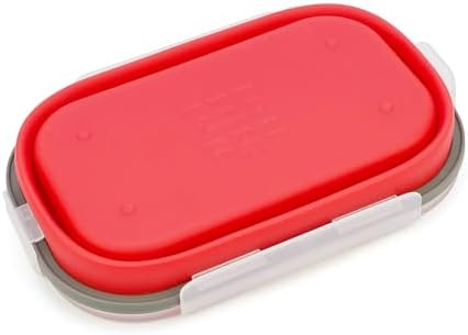 1000ml Collapsible Bento Lunch Box - Silicone Food Storage Container, Foldable Food Container with 2-in-1 Spoon Spork and Airtight Lid, Microwave Safe, Red